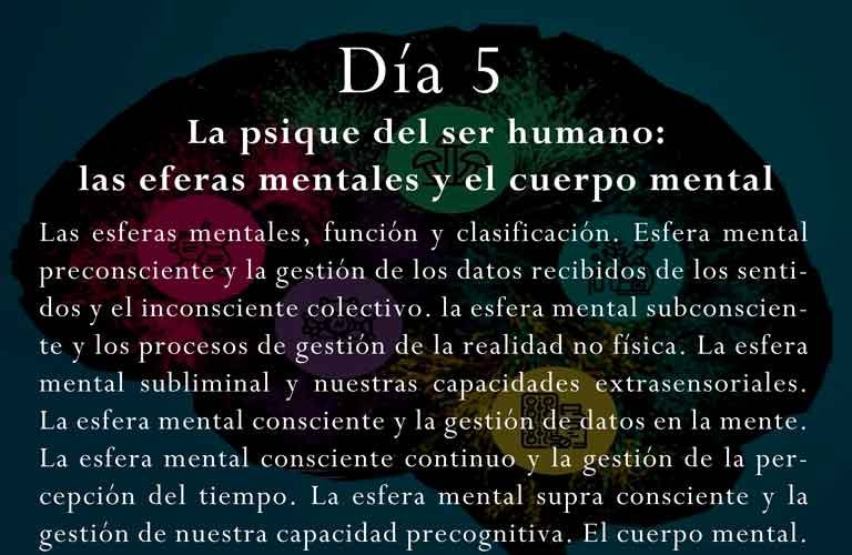 Las esferas mentales, función y clasificación. Esfera mental preconsciente y la gestión de los datos recibidos de los sentidos y el inconsciente colectivo. la esfera mental subconsciente y los procesos de gestión de la realidad no física. La esfera mental subliminal y nuestras capacidades extrasensoriales. La esfera mental consciente y la gestión de datos en la mente. La esfera mental consciente continuo y la gestión de la percepción del tiempo. La esfera mental supra consciente y la gestión de nuestra capacidad precognitiva. El cuerpo mental, función y clasificación. La memoria.