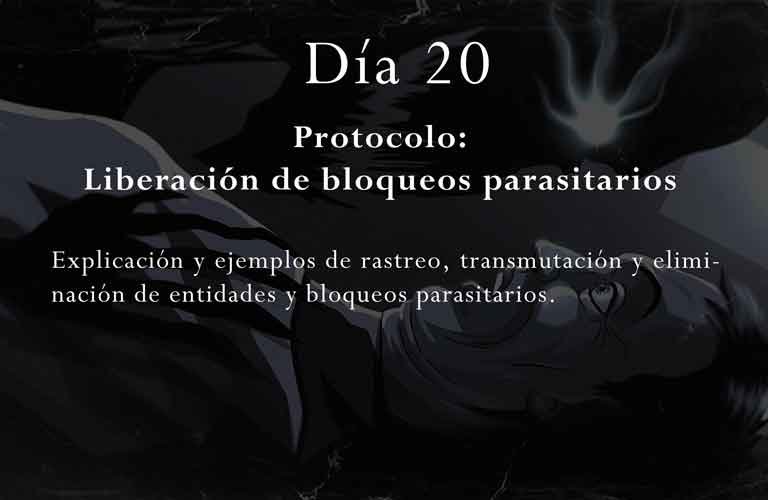 Explicación y ejemplos de rastreo, transmutación y eliminación de entidades y bloqueos parasitarios.